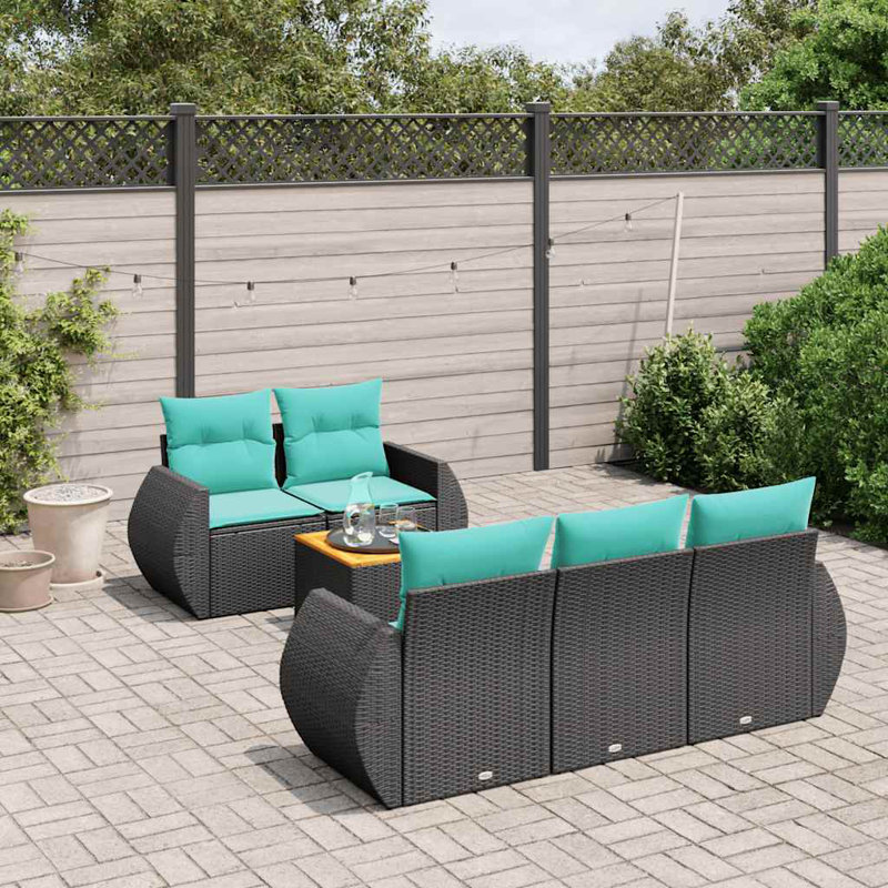  Ensemble de canapé de patio 6 pièces avec coussins en rotin de polyester noir