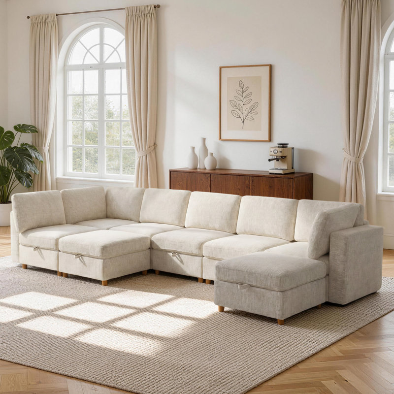 Canapé modulaire 8 pièces, canapé en U surdimensionné avec rangement caché pour les sièges, ensemble de salon convertible en chenille confortable