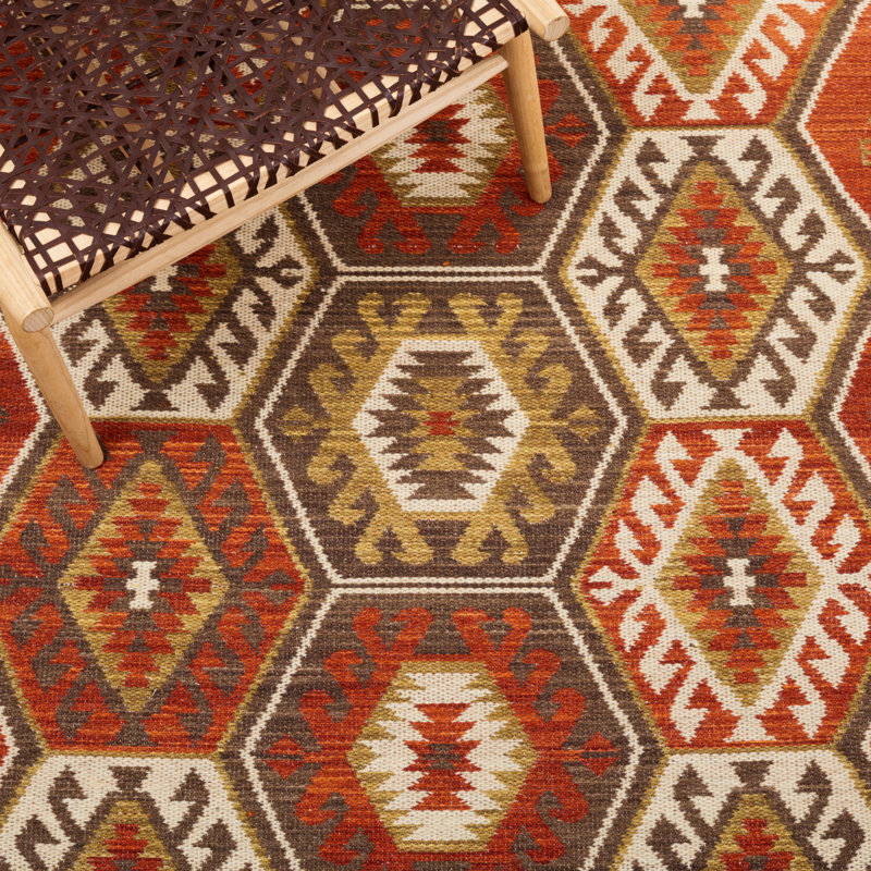 Tapis kilim en laine / polyester fait à la main Amoritta Southwestern, Rectangle 4 pi x 6 pi
