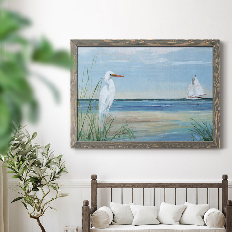 Summer Heron - Peinture sur toile encadrée, H 37,5 po x l 27,5 po x P 1,5 po, Gris
