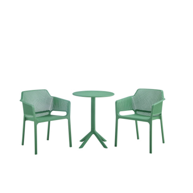 Ensemble de chaises bistro vert 3 pièces - Plastique océanique de qualité supérieure certifié GRS