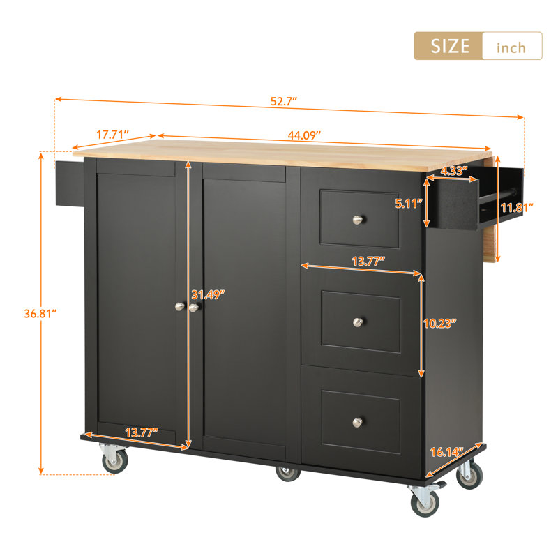 Chariot de cuisine roulant avec plateau en bois manufacturé Therald, Noir