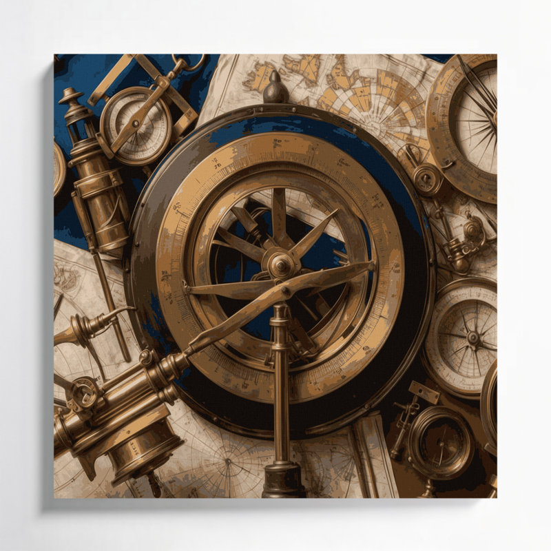 Art nautique sur toile, équipement nautique brun, H 12 po x l 12 po