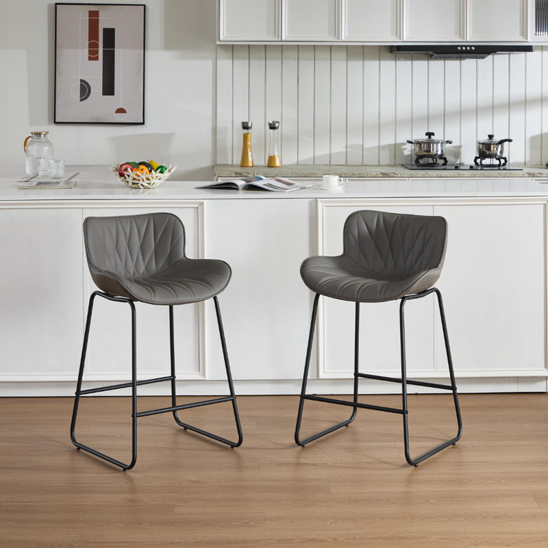 Upholstered Counter Stool with Metal Frame, Grey