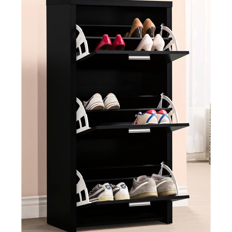 3 armoires à chaussures noires avec un étagère contemporaine au design élégant pour un vestiaire élégant