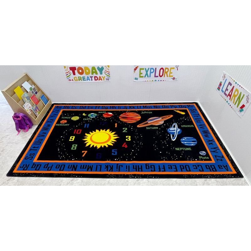 KidCarpet Outer Space Nylon Area Rug, 6' x 8'6", Multicolored Kids Bedroom Educational Rug for Playroom Solar System Kids Rug ABC Alphabet Children's Fun Learning Carpet