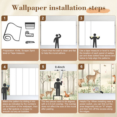 Modern Peel and Stick Wallpaper Whimsical Forest Scene Bear Deer Fox Birds Soft Watercolors Wall Murals 100"H x 144"W Removable PVC Wall Paper Self-Adhesive Wall Decor for Bedroom Living Room
