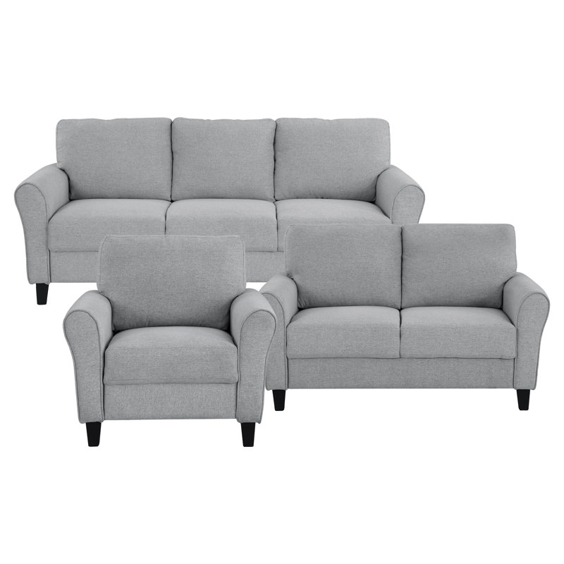 Emilio Transitional Chenille Fabric 3-Piece Living Room Set with Plush Seating, Solid Wood Frame & Black Faux Wood Feet