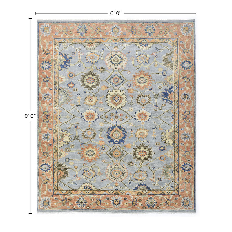 Liza Hand Knotted Area Rug, Rectangle 6' x 9'