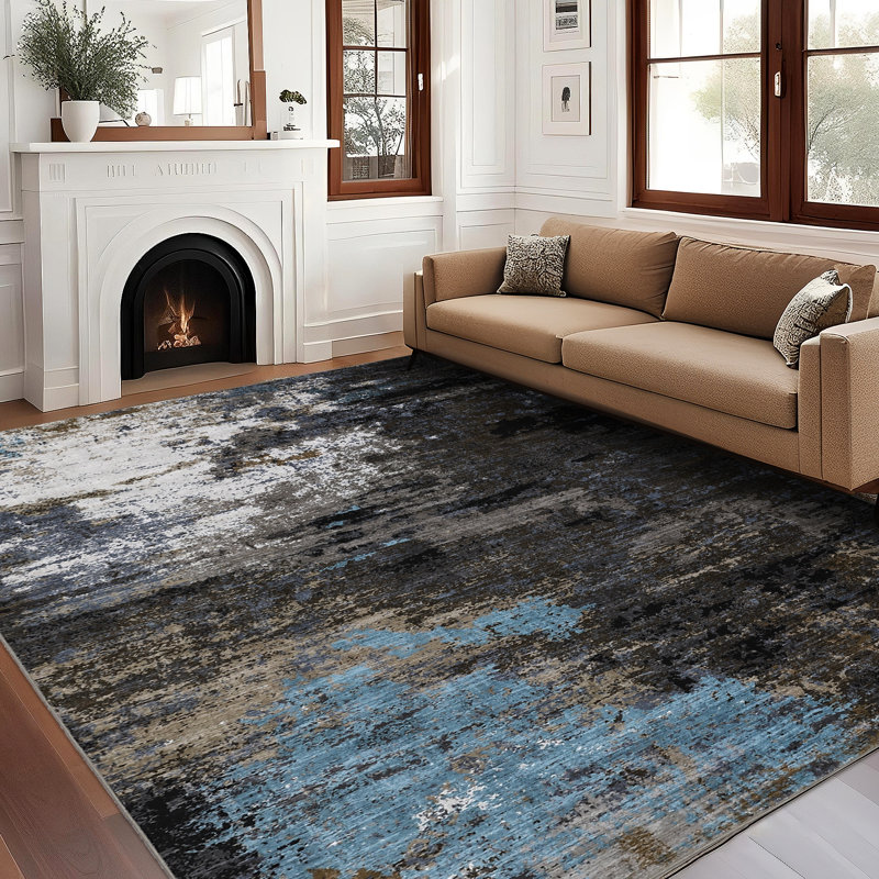 Washable Rug Modern Abstract Rug Non Slip Foldable Indoor Carpet for Living Room Bedroom Playroom Nursery, Blue