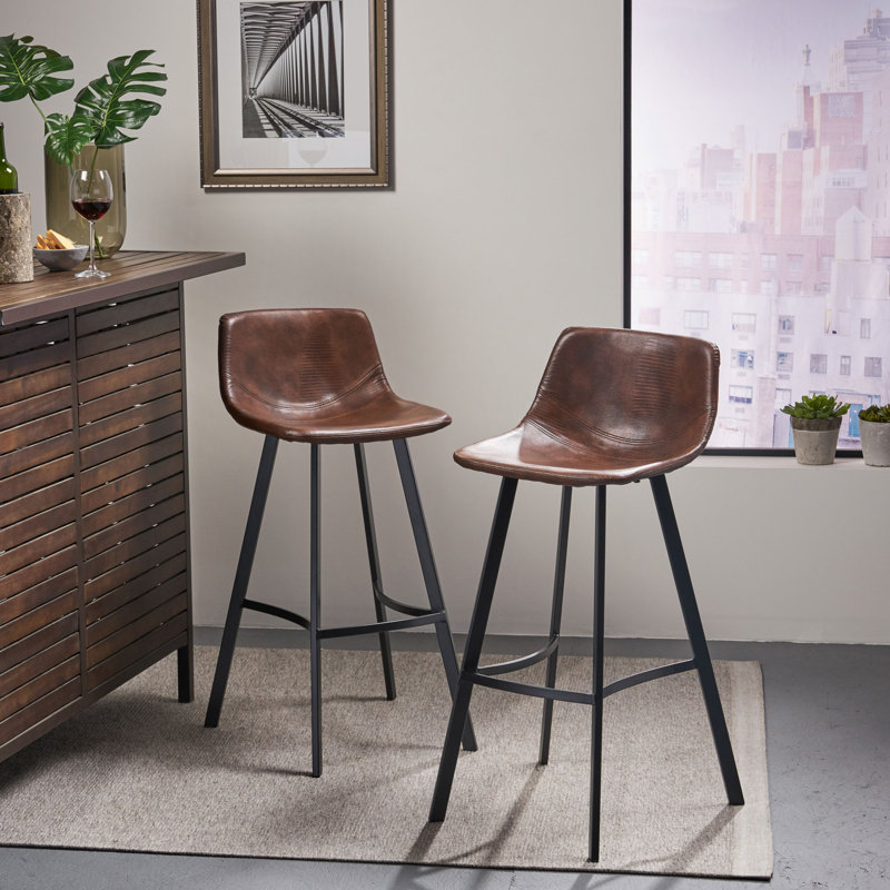  Ensemble de 2 tabourets de bar en similicuir, design industriel moderne avec pieds en métal, siège confortable de style selle, parfait pour la cuisine ou le bar, brun