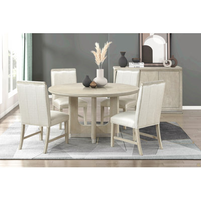 Table de salle à manger moderne avec finition gris clair et piédestal architectural