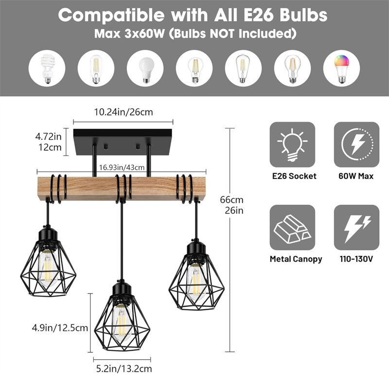 Farmhouse Dining Room Pendant Light Fixtures, 3 Lights