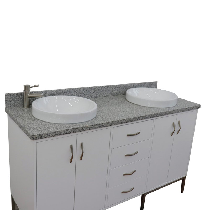 Ensemble de meuble-lavabo double 61 po Aashirya, gris