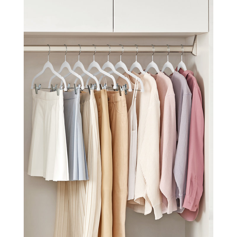 20-Pack Pants Hangers, Hangers With Adjustable Clips, Heavy-Duty, Non-Slip Skirt Hangers, Space-Saving For Pants, Skirts, Coats, Dresses, White