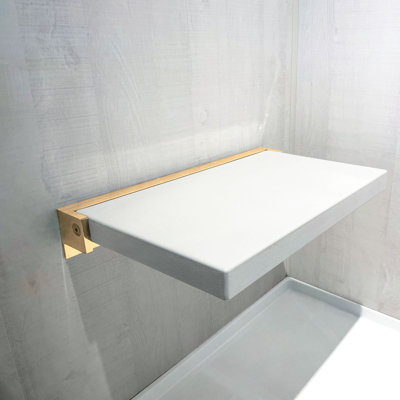 Preston Flip-Up ADA Compliant Shower Seat 20" W x 14" D White and Champagne Bronze