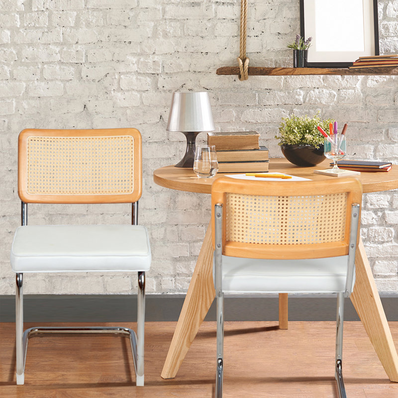 Ajka 19.5'' H Tufted Upholstered Metal Side Chair, Natural/Silver, White