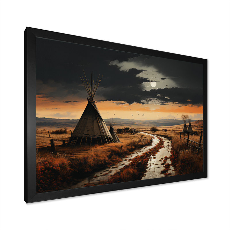 Native Tipi Legacy Of The Plains II - Native American Wall Art Living Room, H 24 po x l 32 po x P 1 po, Cadre simple noir