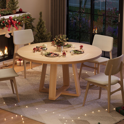 47 Inch Round Dining Table for 4-6 People, Round Kitchen Table with Sturdy Cross-Shaped Base & Adjustable Foot Pads, Circle Dining Table for Kitchen, Dining Room(Table Only), Natural