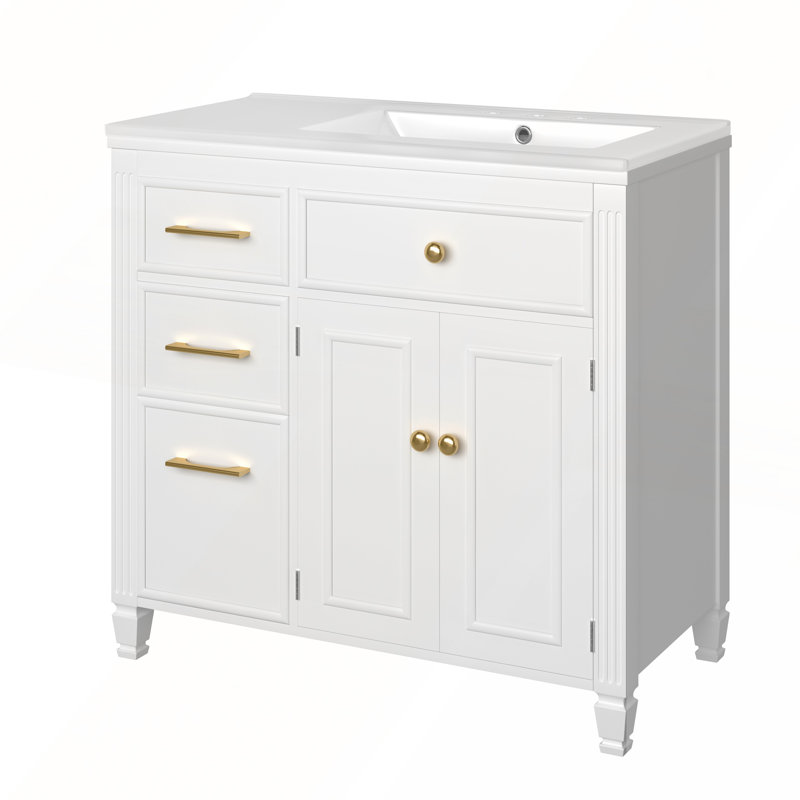 Meuble-lavabo de 36 pouces avec lavabo en céramique, plusieurs tiroirs et tablette réglable pour un rangement efficace et une esthétique moderne