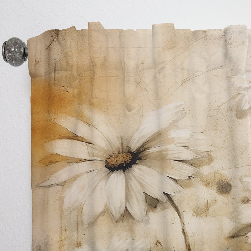 Vintage Brown Daisies Flower I - Traditional Velvet Curtain - Room Darkening - 1 Panel, 52" W x 63" L