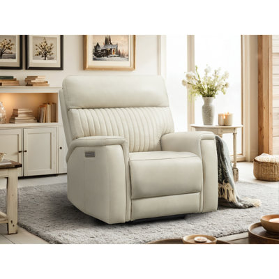 Liudgardas Triple-Motor Recliner Sofa 39" Genuine Leather Power Zero Gravity Liudgardas Reclining Couch with USB&USB-C Port by Hokku Designs