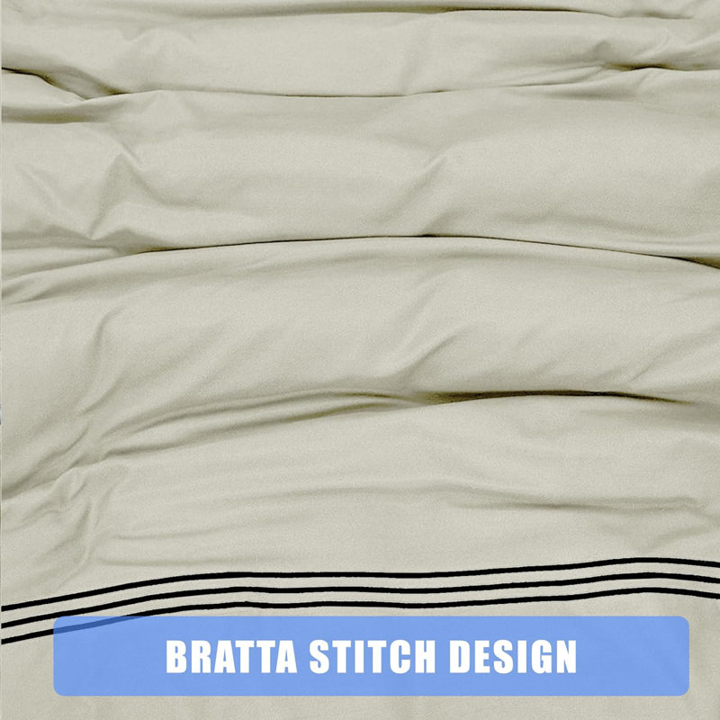 Cotton Blend Duvet Cover Set with Pillowcases Included, Cream/Black, Super King Duvet Cover + 2 Pillowcases
