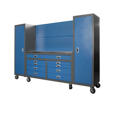 Blue Multifunctional Workstation With Wheels 101.37'' W Steel Combination Set with Wheels