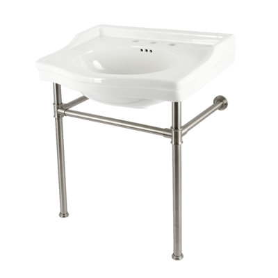 Kingston Brass Victorian 30-Inch Ceramic Console Sink with Stainless Steel Legs (8-Inch, 3-Hole)