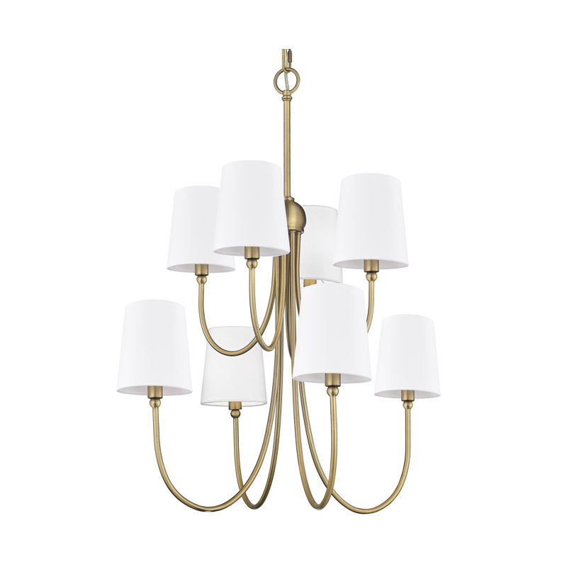 Lustre sophistiqué à abat-jour en laiton vieilli à 8 lumières, Laiton vieilli