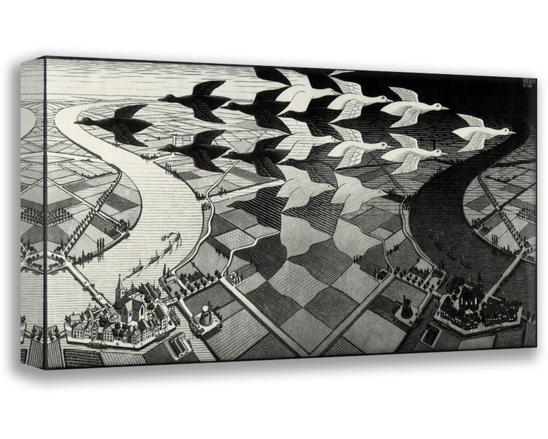 «Day and Night» par M.C.Escher, toile tendue avec châssis, H 33 po x l 48 po