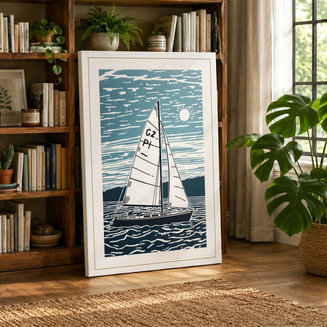 Sailboat on Choppy Waters Coastal - Wrapped Canvas
