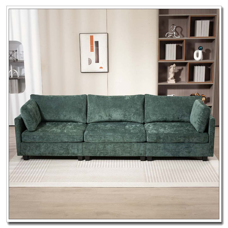 Canapé 3 places en tissu chenille profond, Vert foncé