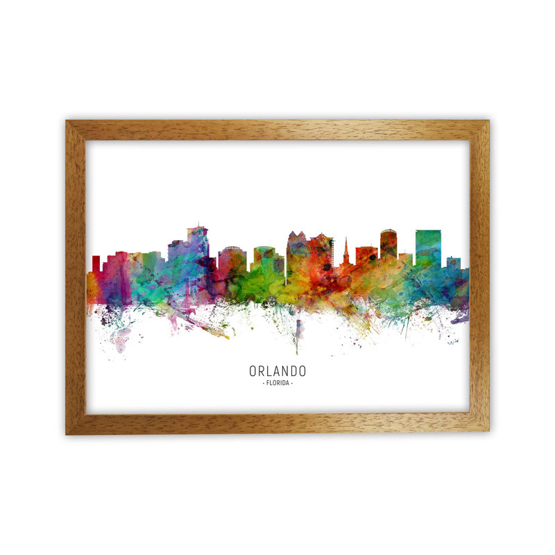 Orlando Florida Skyline by Michael Tompsett - Print, Brown Framed, 46cm H x 63cm W x 3cm D