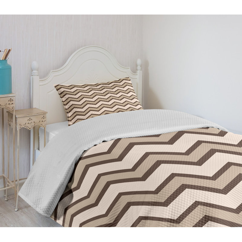 Tan Chevron Zigzag Twin Bedspread Set with Pillow Shams