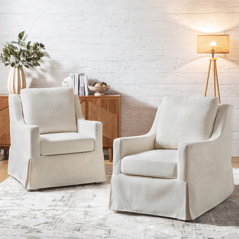 Wimberly 29.5" W Polyester Swivel Rocking Armchair (Set of 2) , Ivory Polyester