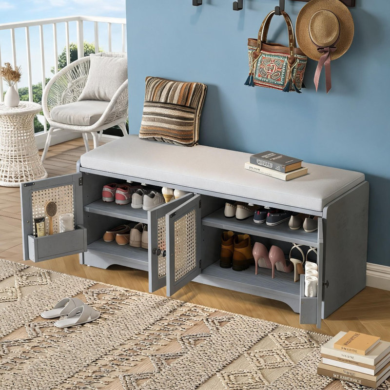 Shoe Bench, Beige/Gray Wash