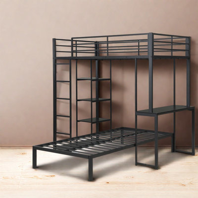 Lits peu encombrants avec rangement, lit mezzanine simple en métal noir, dortoir moderne