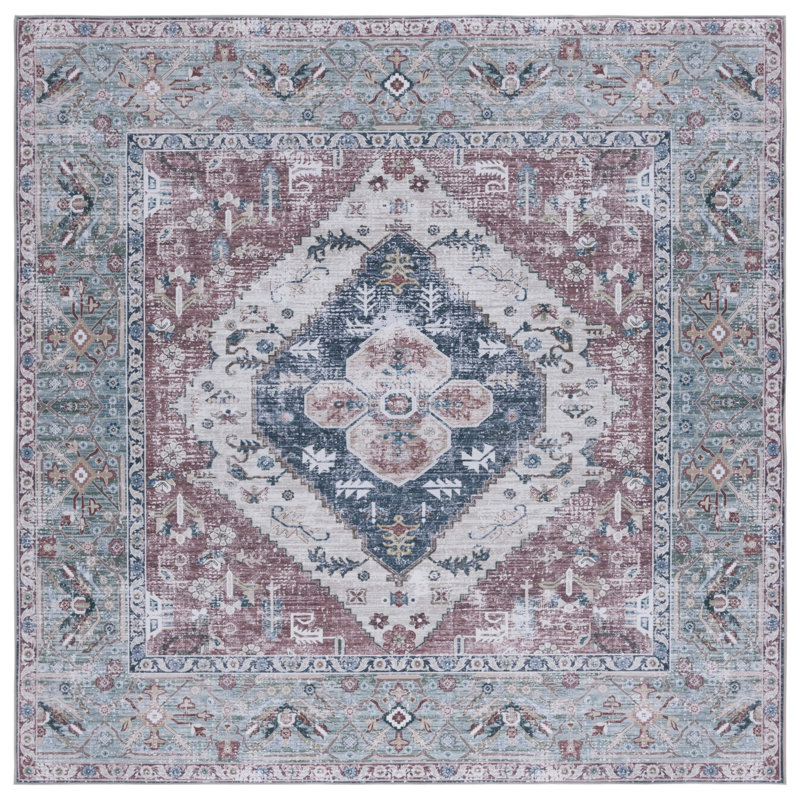Ziebarth 172 M/W S/R Area Rug In Rust / Navy, Square 6'