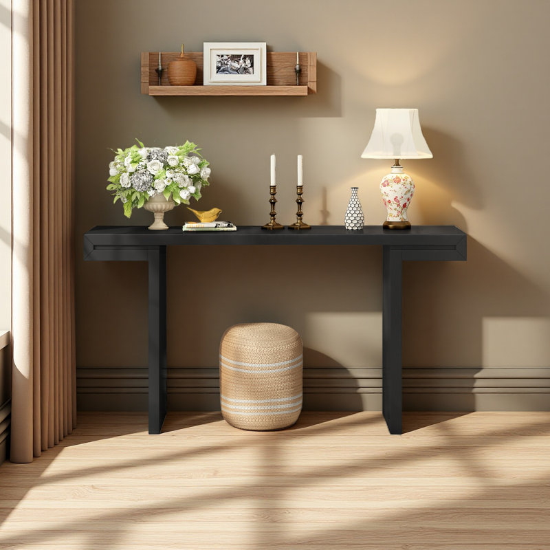 Grande table console de 60 pouces aux lignes géométriques épurées, table d'entrée élégante avec finition peinte et pieds réglables, convenant au salon, au vestibule, au couloir
