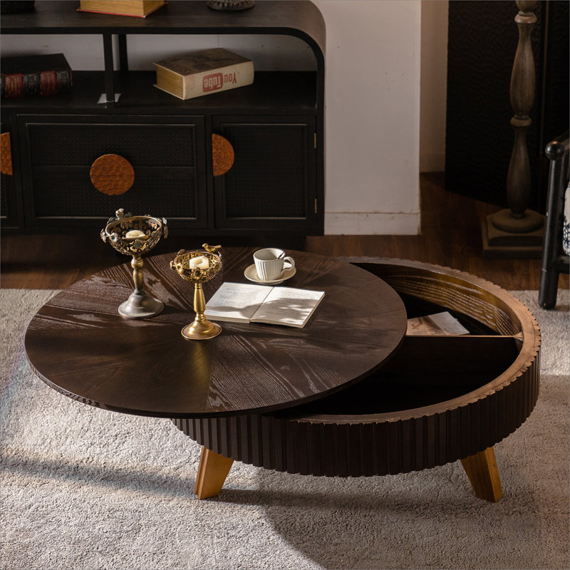 Table basse ronde 39,37 "avec espace de rangement, convenant au salon et au bureau, brun, H 15,7 po x L 39,37 po x l 39,37 po