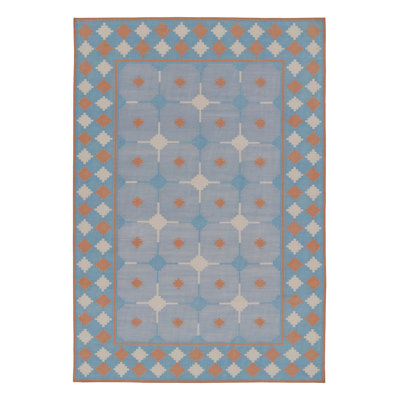 Rug & Kilim’S Contemporary Dhurrie Rug In Blue And Rust Tile Design