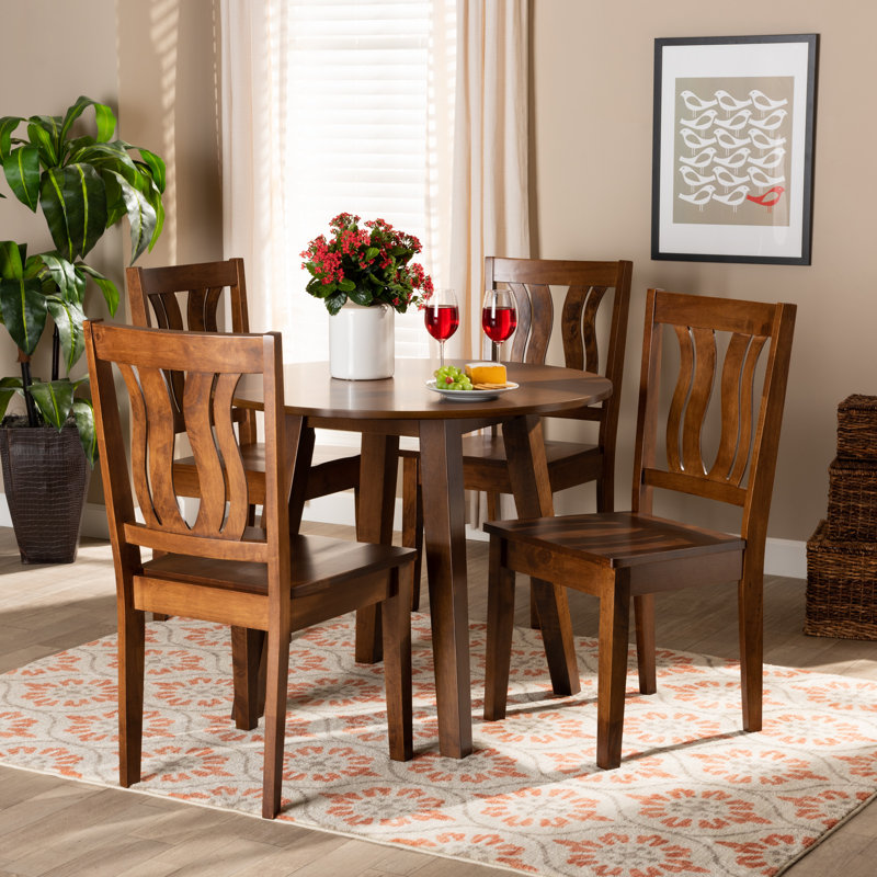Luma 5-Pc Dining Set in Transitional Walnut Finished, 37.4'' H X 17.9'' W X 19.9'' D, Walnut Brown, Walnut Brown