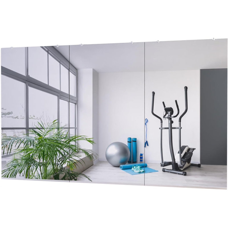 Large Wall Mounted Gym Mirror 48x32 (3 PCS) - Shatterproof Tempered Glass Full Body Mirror for Home Gym - Premium HD Reflection - Frameless Design with Hardware