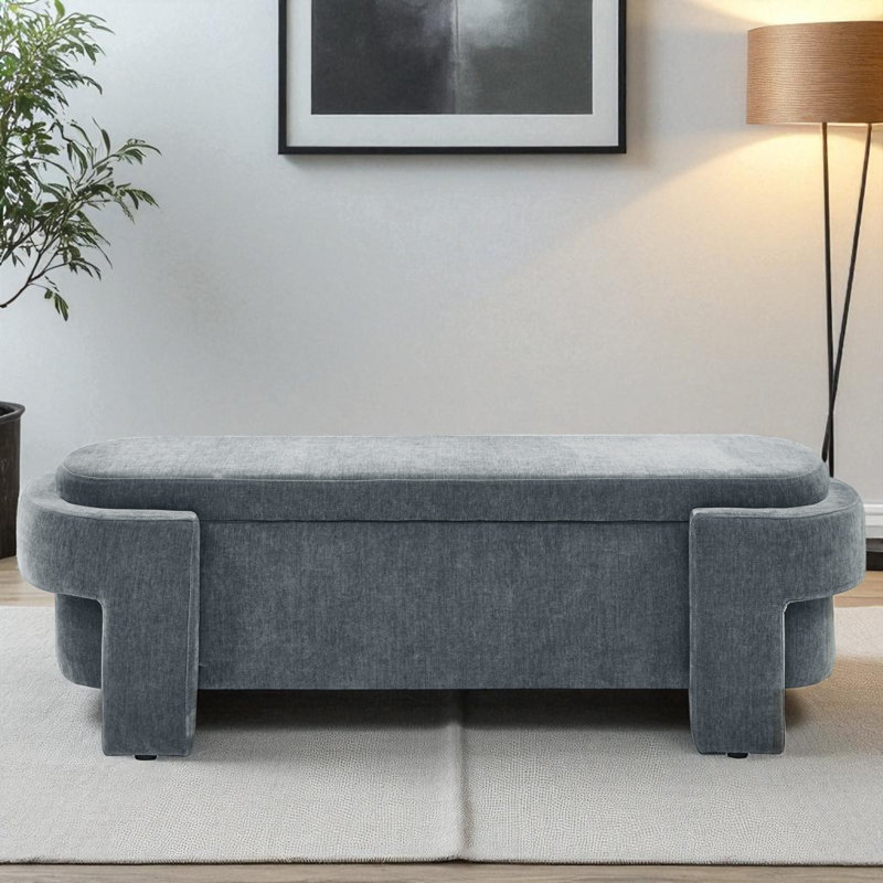 Cineus Oval Fabric Upholstered Storage Ottoman, Gray