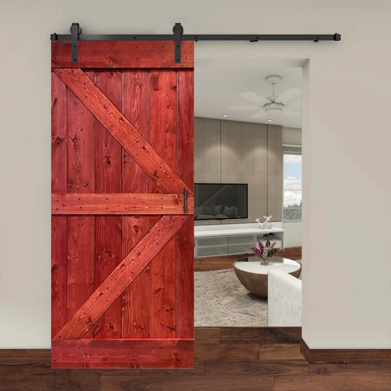 Porte de grange à panneaux en bois, 24 po x 84 po, Rouge cerise
