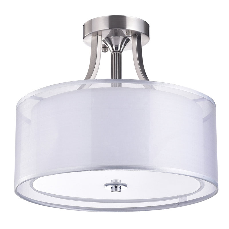 Plafonnier semi-encastré 3 lumières avec abat-jour tambour en organza Mager