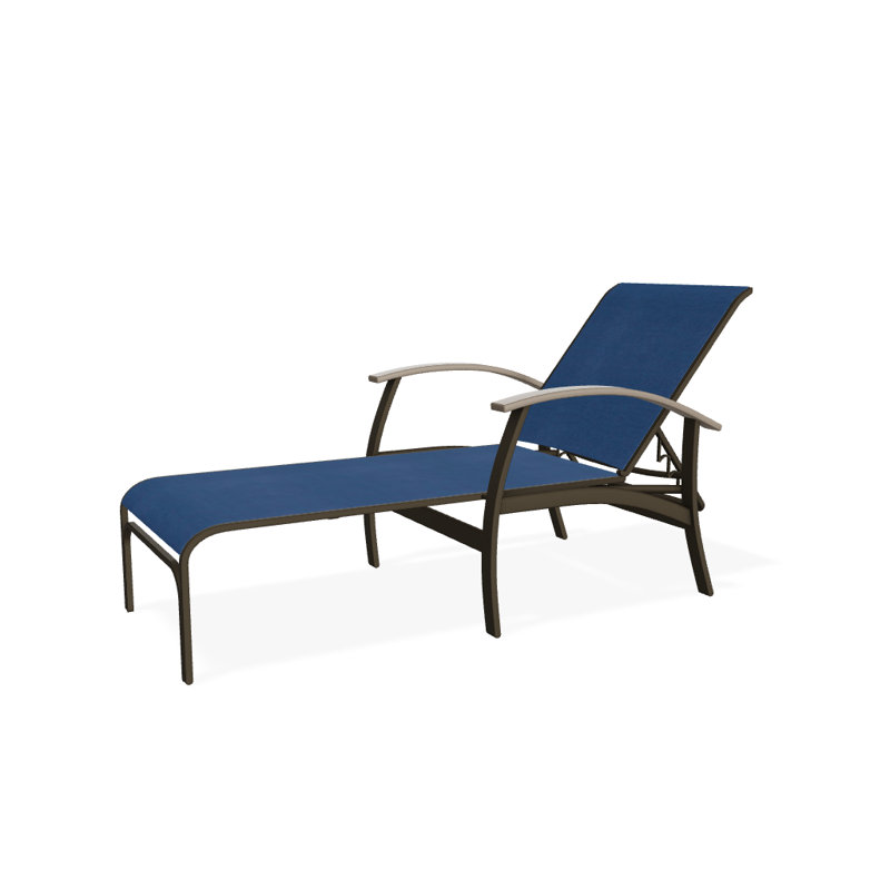 Askar Outdoor Rust-Resistant Metal Chaise Lounge, Textured Beachwood, Cobalt 35D Sunbrella®, Desert P60