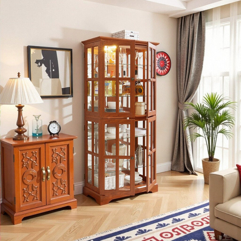 Grande vitrine à 4 portes avec ampoule incluse, Brun
