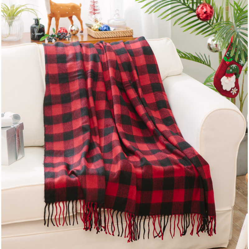 Hand Woven Throw Blanket, Black and Red